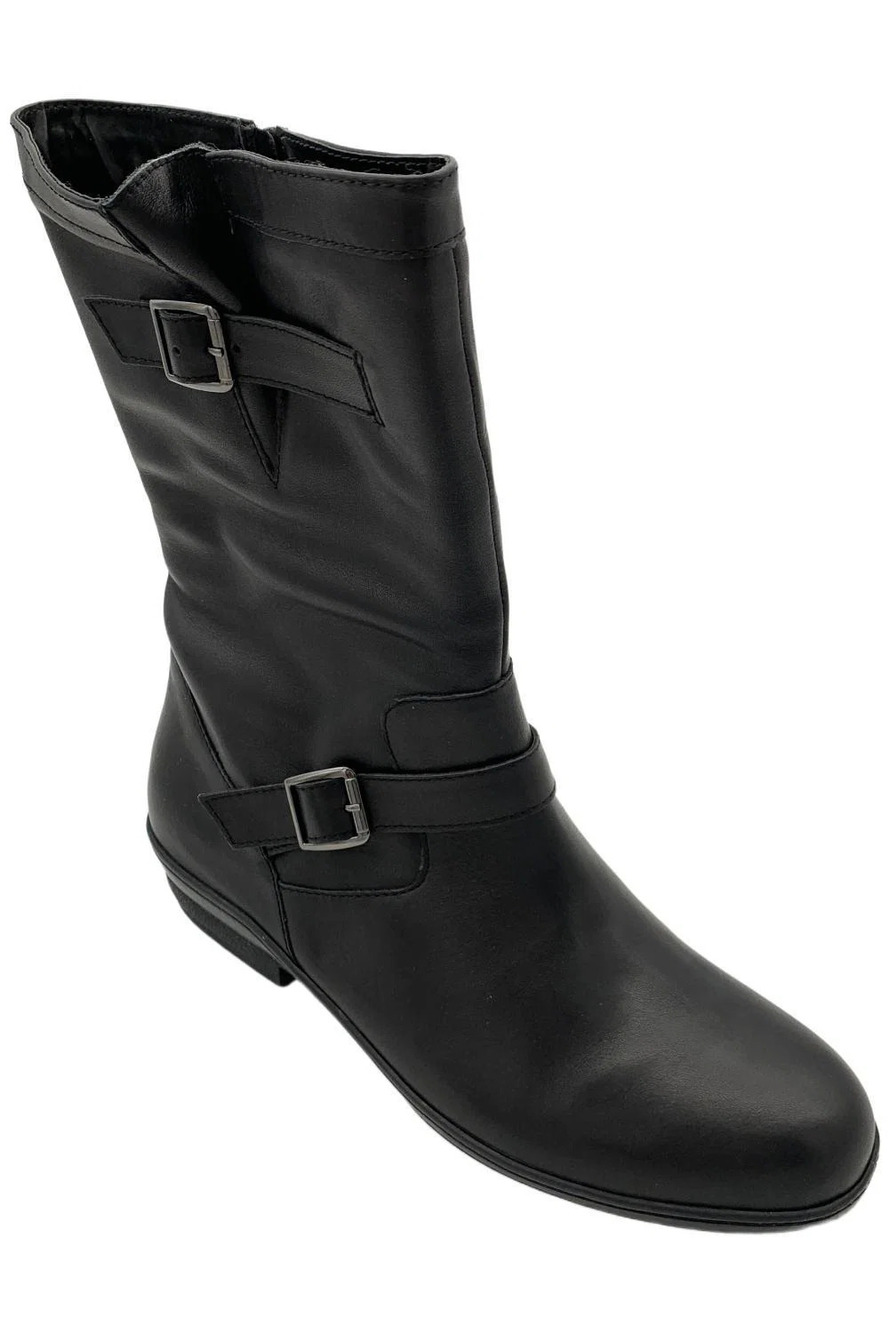 David Tate Women's Dorthy Zip Leather Boots Black - Extra Wide